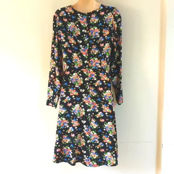 Boden Crew Neck Fit-and-Flare Dress Black, Wild Cluster - Picture 5 of 16